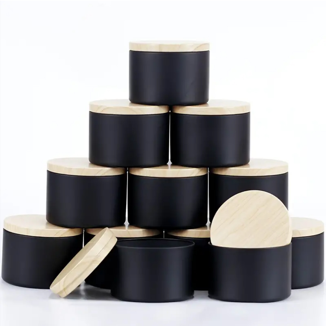 Metal Tin Lid 4Oz - Conjunto de lata de vela preta