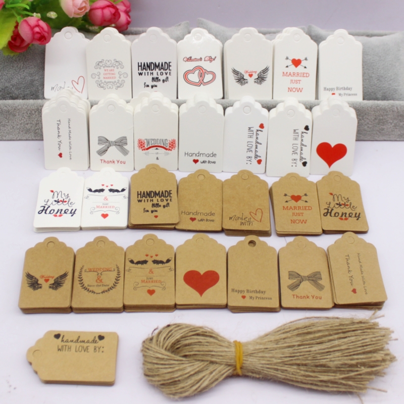 100 unidades + 100 cordas 3x5c - Kraft Hang Tag avaliação e preço