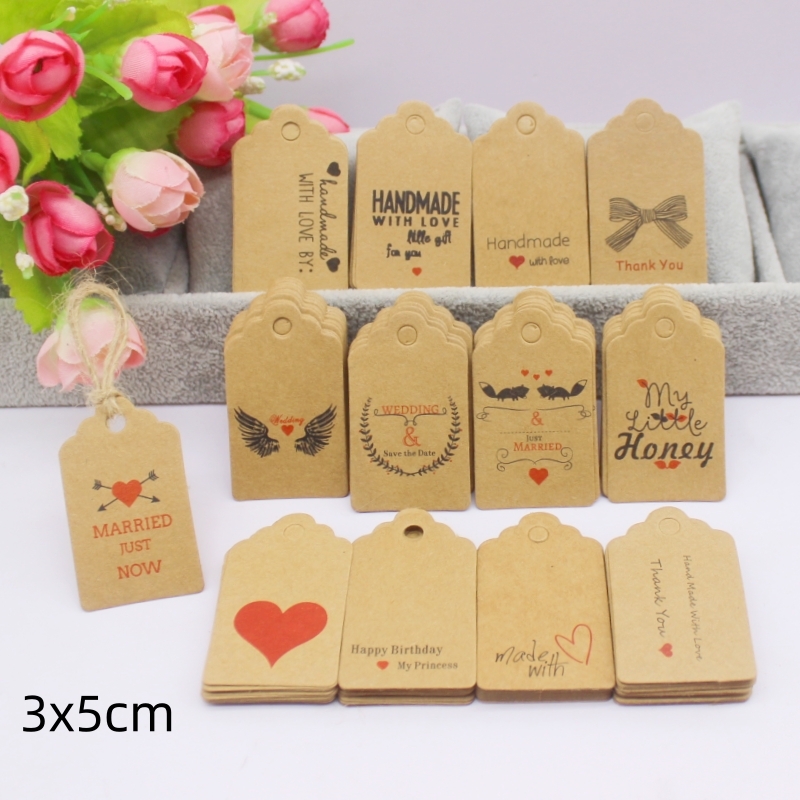 100 unidades + 100 cordas 3x5c - Kraft Hang Tag avaliação e preço
